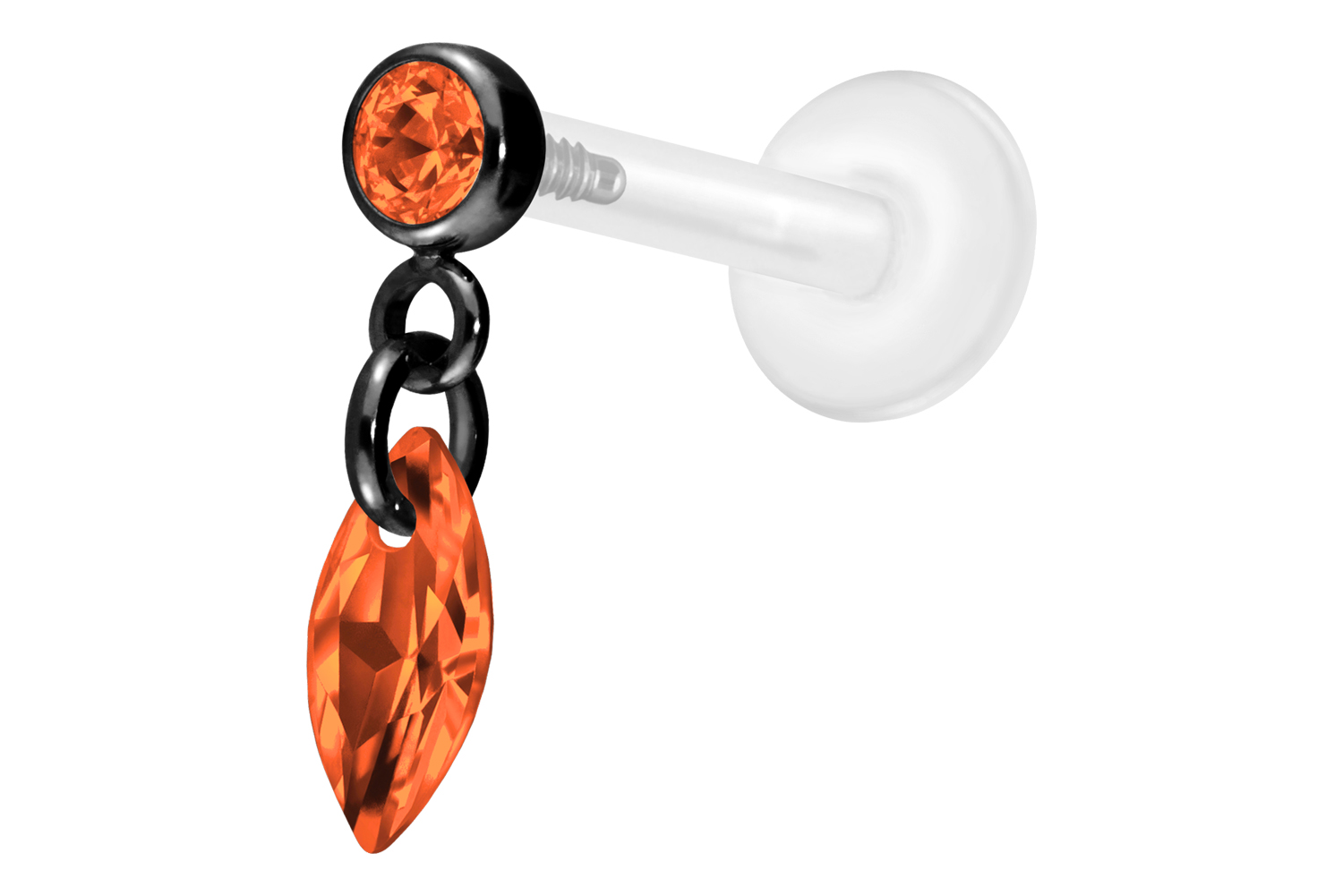 PTFE Labret Piercing mit Innengewinde + Titan-Aufsatz KRISTALLOVAL